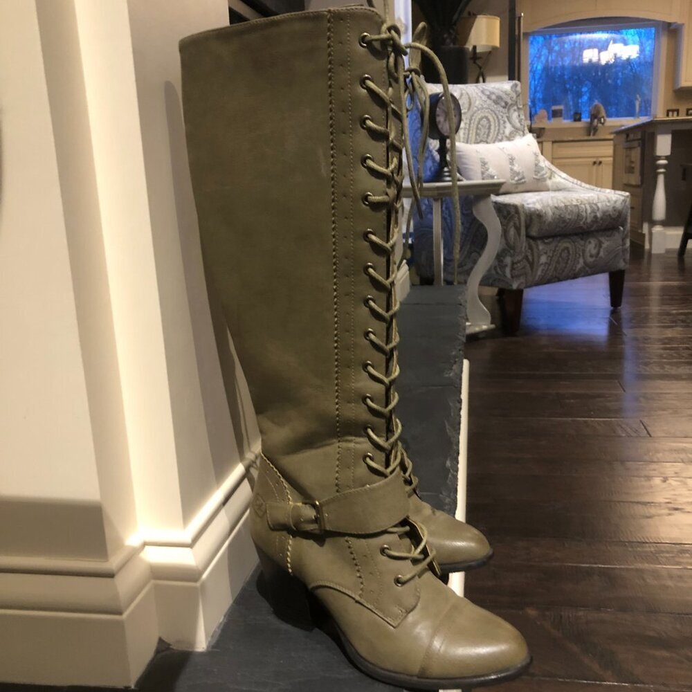 Dirty Laundry  Size 7.5, High Top,  Zip Up, Lace Up Tall Boots,  Faux Leather - Picture 3 of 10
